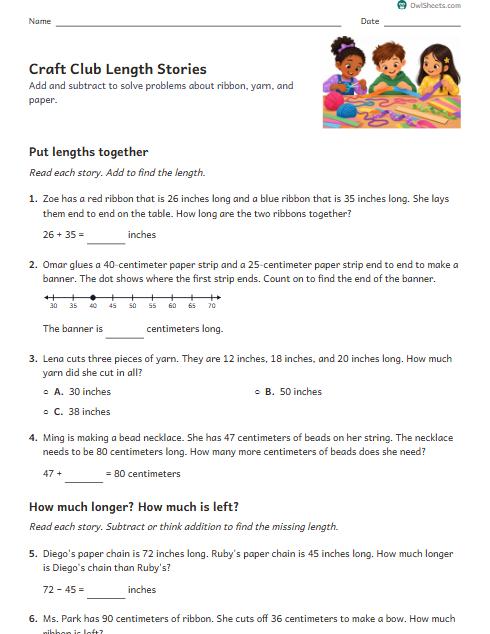 Craft Club Length Stories worksheet preview