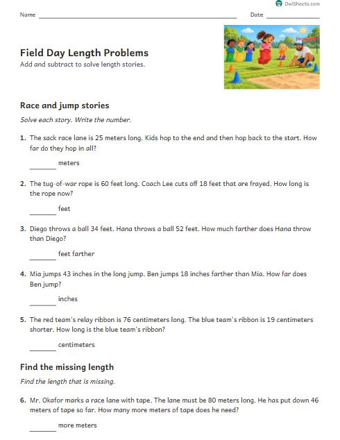 Field Day Length Problems worksheet preview
