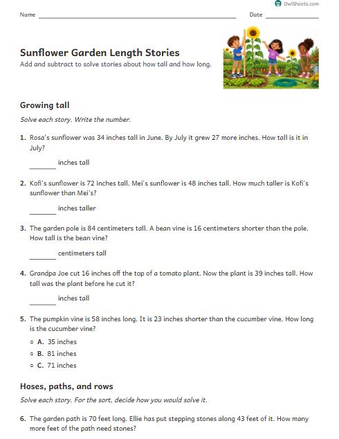 Sunflower Garden Length Stories worksheet preview