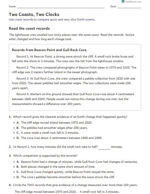 Two Coasts, Two Clocks worksheet preview