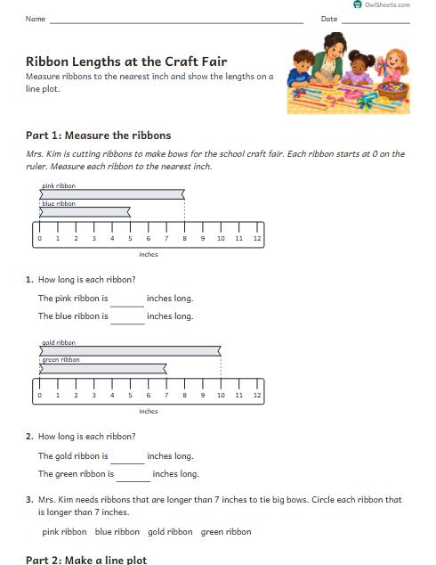 Ribbon Lengths at the Craft Fair worksheet preview
