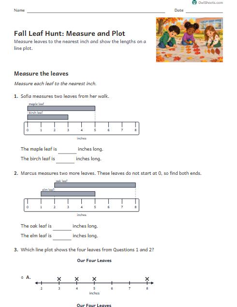 Fall Leaf Hunt: Measure and Plot worksheet preview