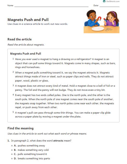 Magnets Push and Pull worksheet preview