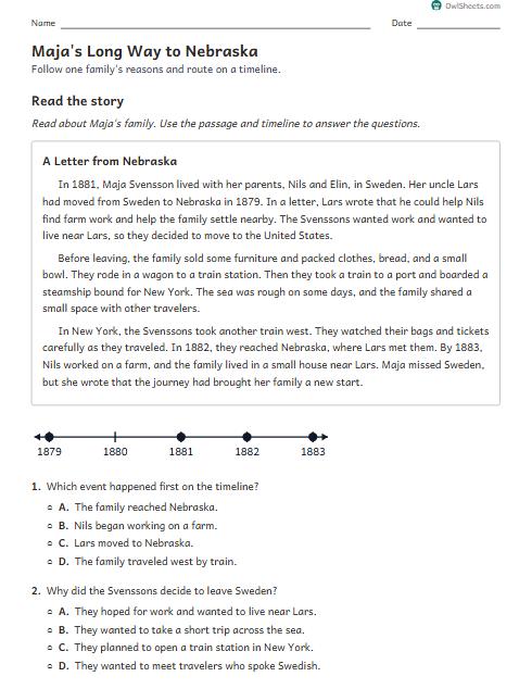Maja's Long Way to Nebraska worksheet preview