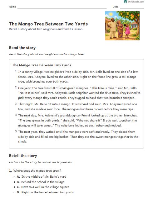 The Mango Tree Between Two Yards worksheet preview
