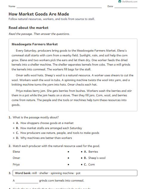 How Market Goods Are Made worksheet preview