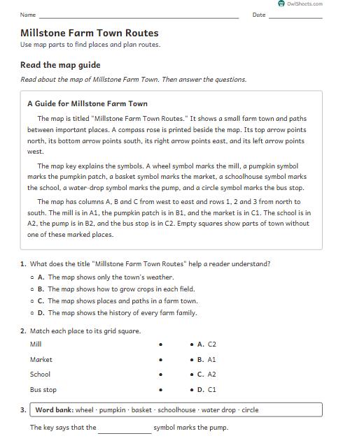 Millstone Farm Town Routes worksheet preview