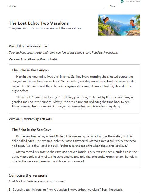 The Lost Echo: Two Versions worksheet preview