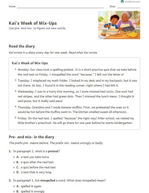 Kai's Week of Mix-Ups worksheet preview