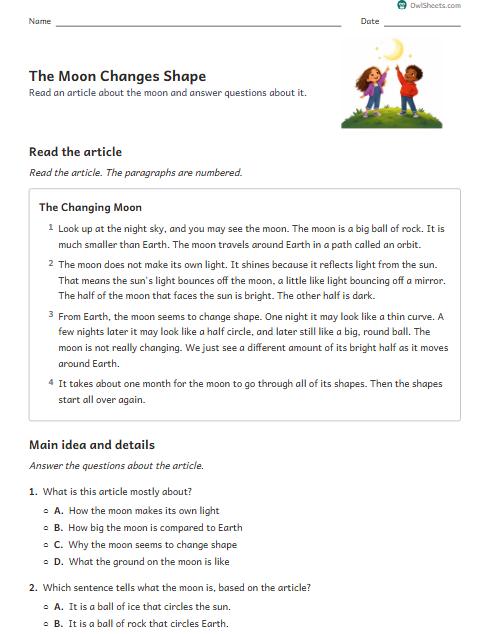 The Moon Changes Shape worksheet preview