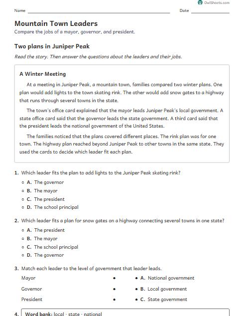 Mountain Town Leaders worksheet preview