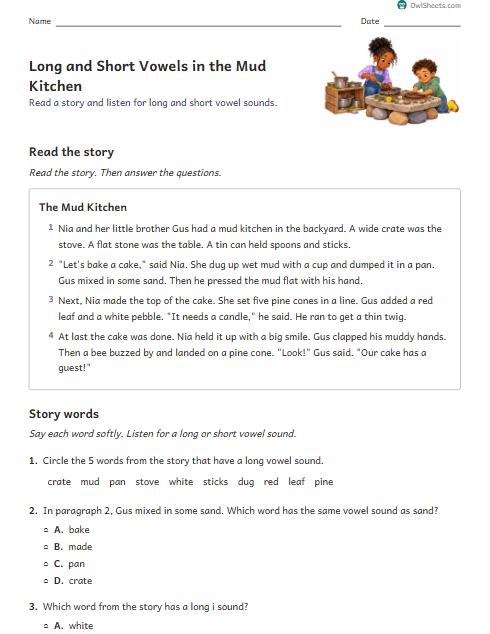 Long and Short Vowels in the Mud Kitchen worksheet preview