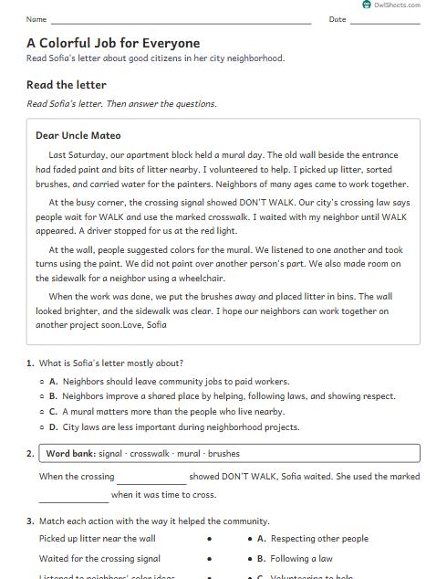 A Colorful Job for Everyone worksheet preview
