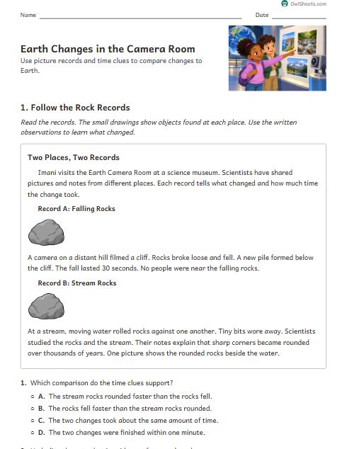 Earth Changes in the Camera Room worksheet preview