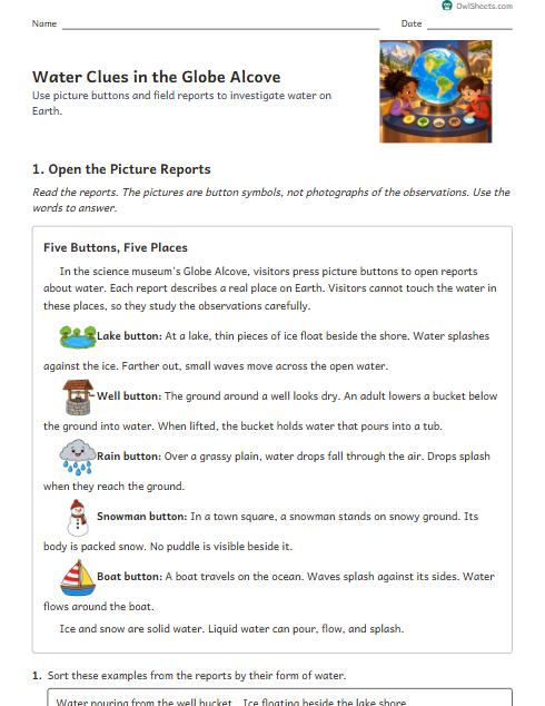 Water Clues in the Globe Alcove worksheet preview