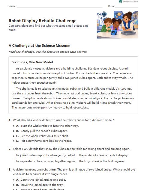 Robot Display Rebuild Challenge worksheet preview