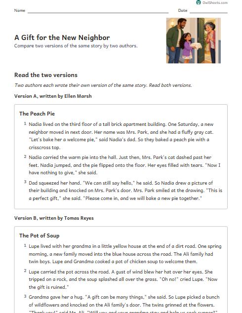 A Gift for the New Neighbor worksheet preview