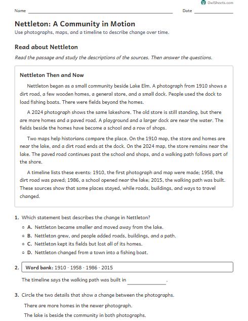 Nettleton: A Community in Motion worksheet preview