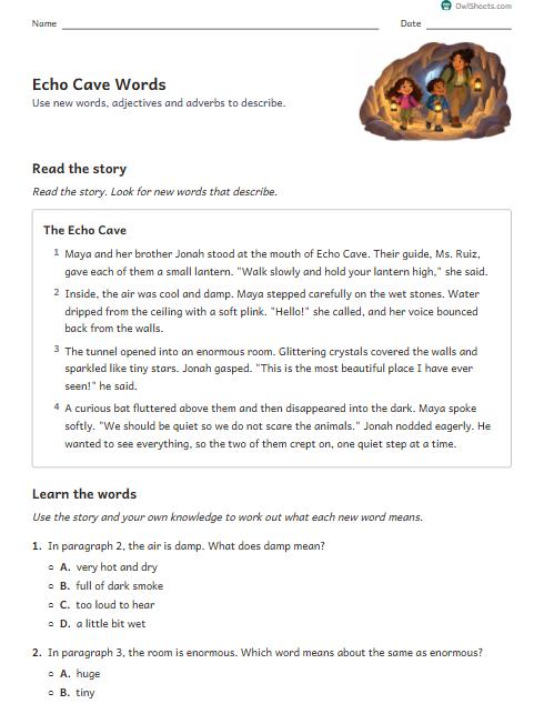 Echo Cave Words worksheet preview