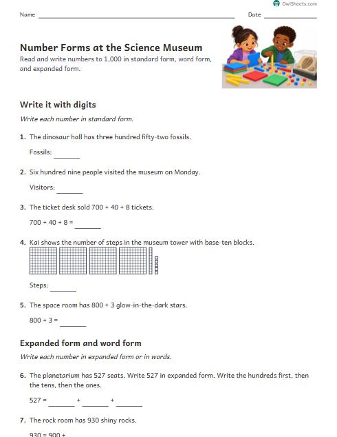 Number Forms at the Science Museum worksheet preview