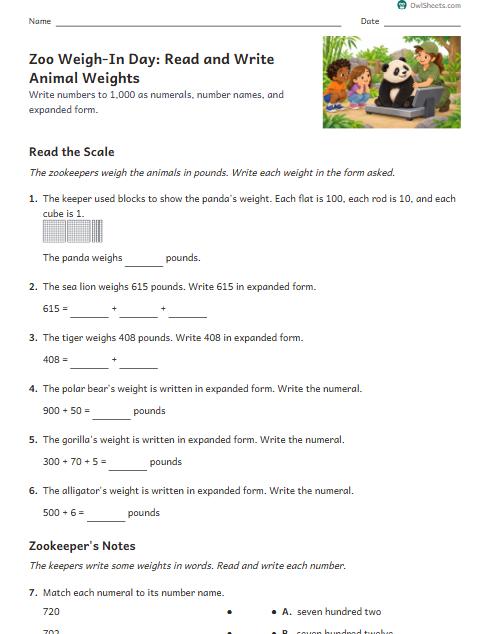 Zoo Weigh-In Day: Read and Write Animal Weights worksheet preview