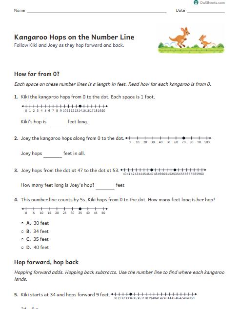 Kangaroo Hops on the Number Line worksheet preview