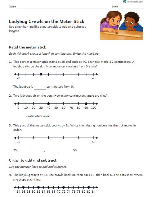 Ladybug Crawls on the Meter Stick worksheet preview