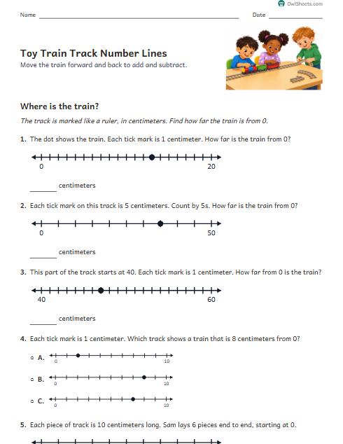 Toy Train Track Number Lines worksheet preview