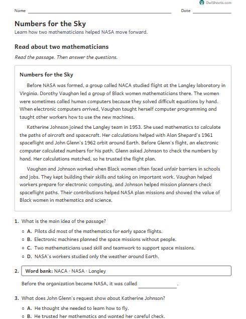 Numbers for the Sky worksheet preview