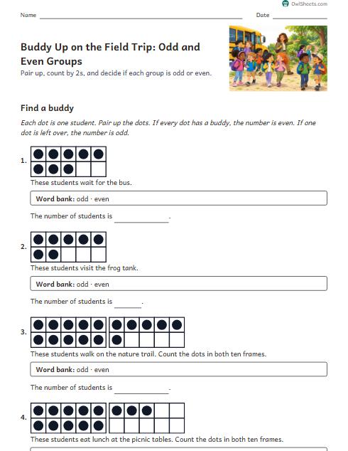 Buddy Up on the Field Trip: Odd and Even Groups worksheet preview