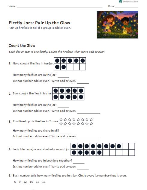 Firefly Jars: Pair Up the Glow worksheet preview