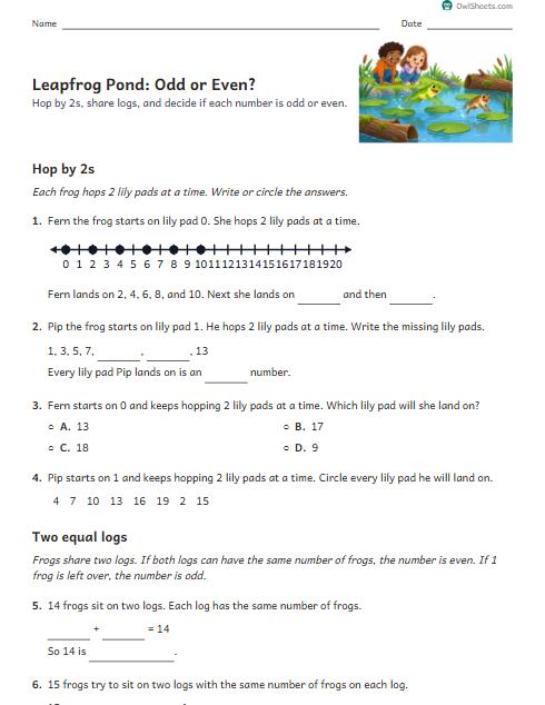 Leapfrog Pond: Odd or Even? worksheet preview