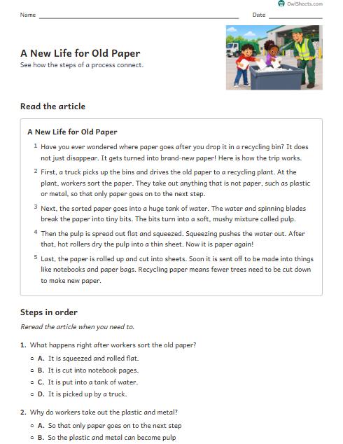 A New Life for Old Paper worksheet preview