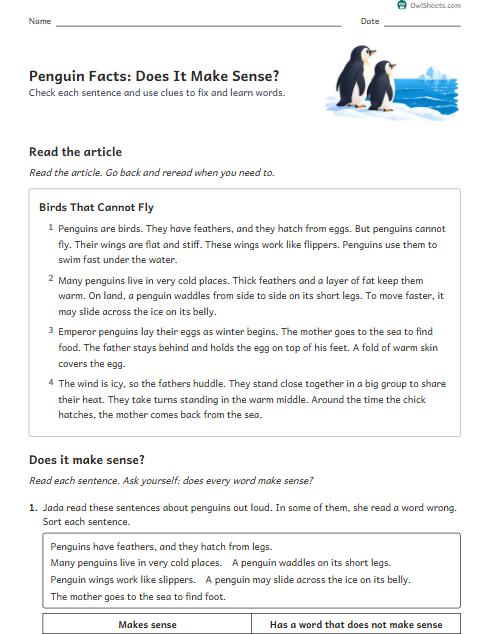 Penguin Facts: Does It Make Sense? worksheet preview
