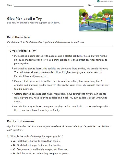 Give Pickleball a Try worksheet preview