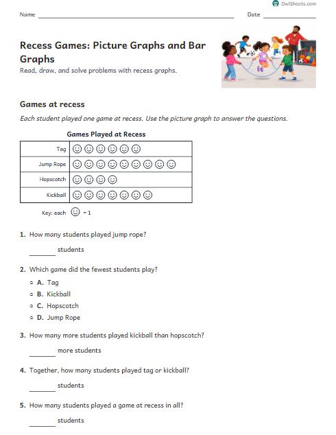 Recess Games: Picture Graphs and Bar Graphs worksheet preview