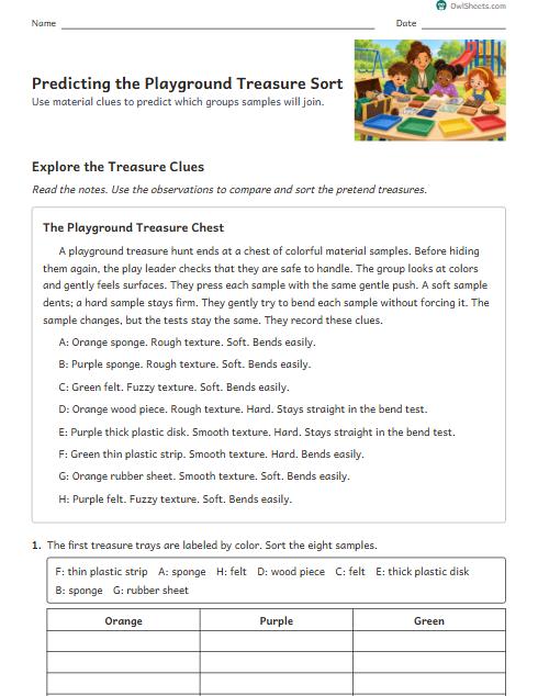 Predicting the Playground Treasure Sort worksheet preview