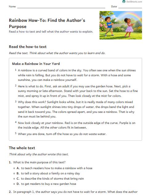 Rainbow How-To: Find the Author's Purpose worksheet preview