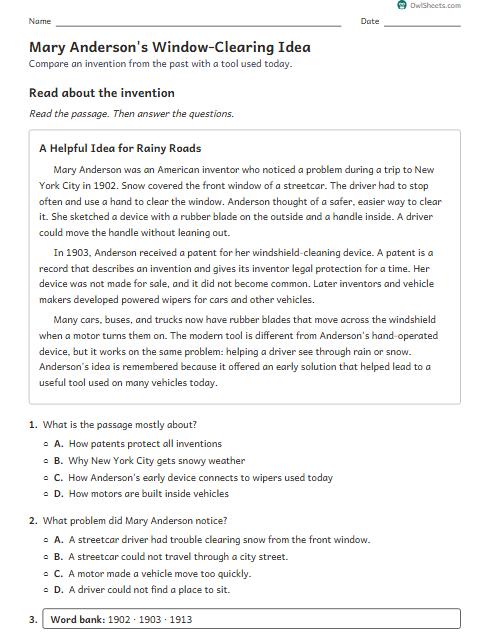 Mary Anderson's Window-Clearing Idea worksheet preview