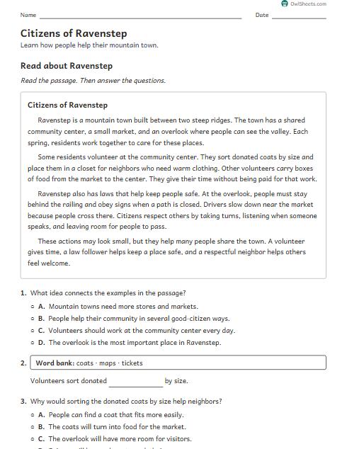 Citizens of Ravenstep worksheet preview