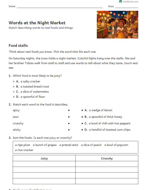 Words at the Night Market worksheet preview