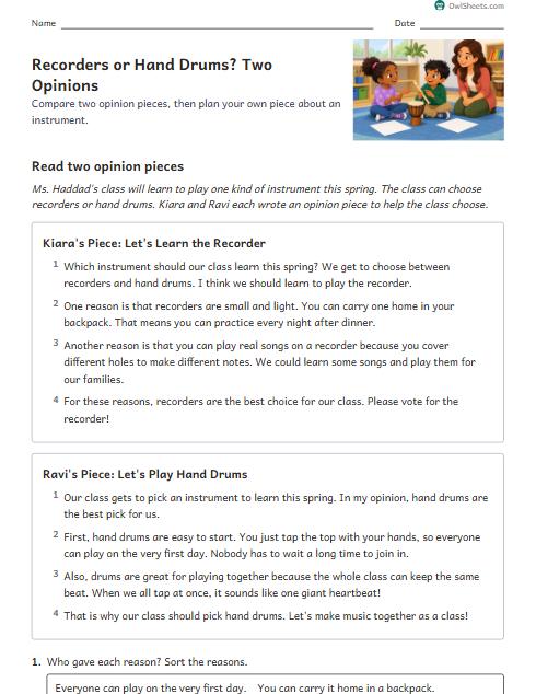 Recorders or Hand Drums? Two Opinions worksheet preview