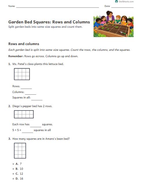 Garden Bed Squares: Rows and Columns worksheet preview
