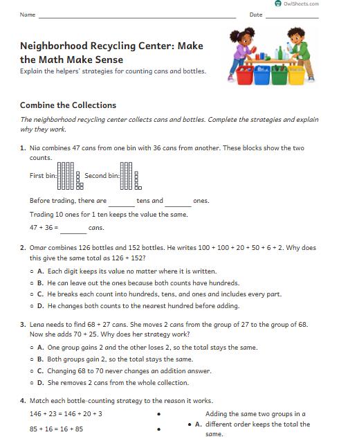 Neighborhood Recycling Center: Make the Math Make Sense worksheet preview