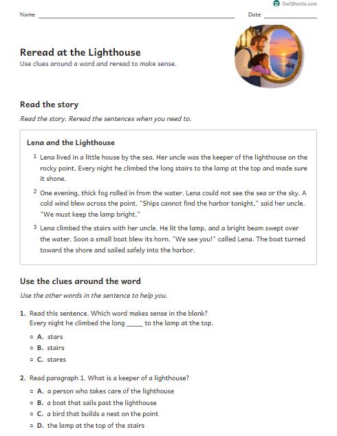 Reread at the Lighthouse worksheet preview
