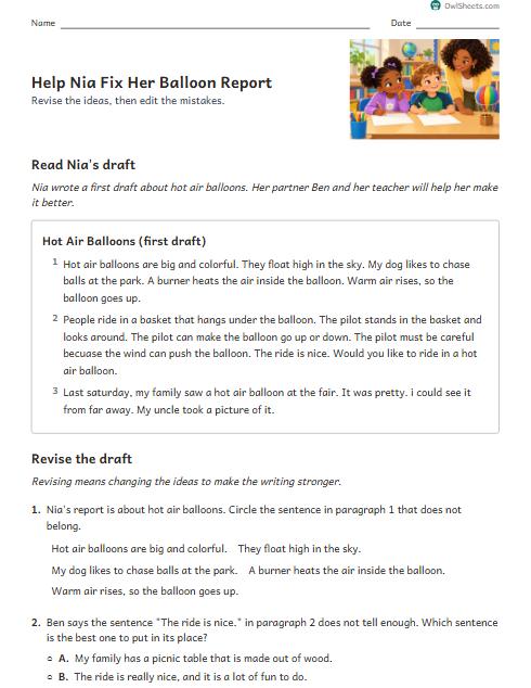 Help Nia Fix Her Balloon Report worksheet preview