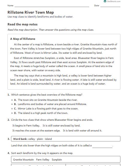 Rillstone River Town Map worksheet preview