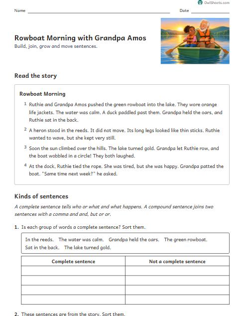 Rowboat Morning with Grandpa Amos worksheet preview