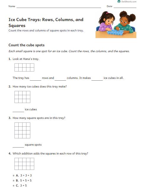 Ice Cube Trays: Rows, Columns, and Squares worksheet preview
