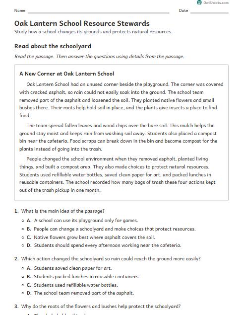 Oak Lantern School Resource Stewards worksheet preview